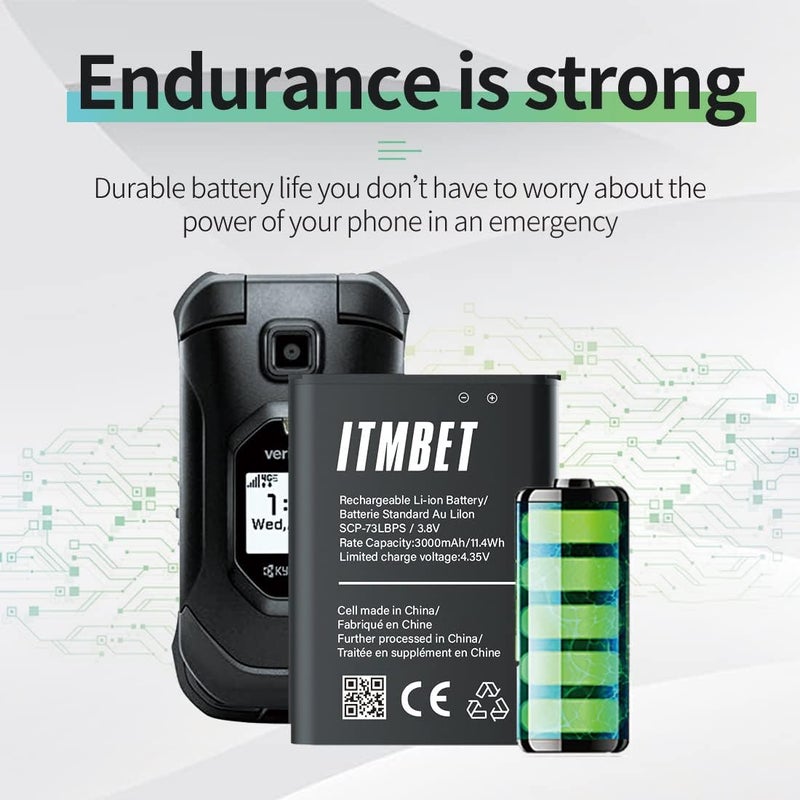 ITMBET SCP-73LBPS Battery, (𝟐𝟎𝟐𝟓 𝐍𝐞𝐰 𝐔𝐩𝐠𝐫𝐚𝐝𝐞) 3000mAh 0 Cycle High Capacity Replacement Battery for Kyocera DuraXV Extreme E4810 DuraXE Epic E4830 Verizon Flip Phone - Image 4